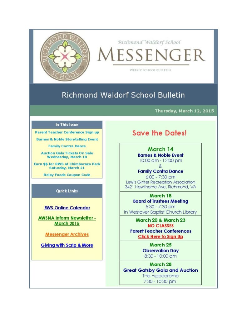 Rwsmessenger 03122015 Richmond Waldorf School