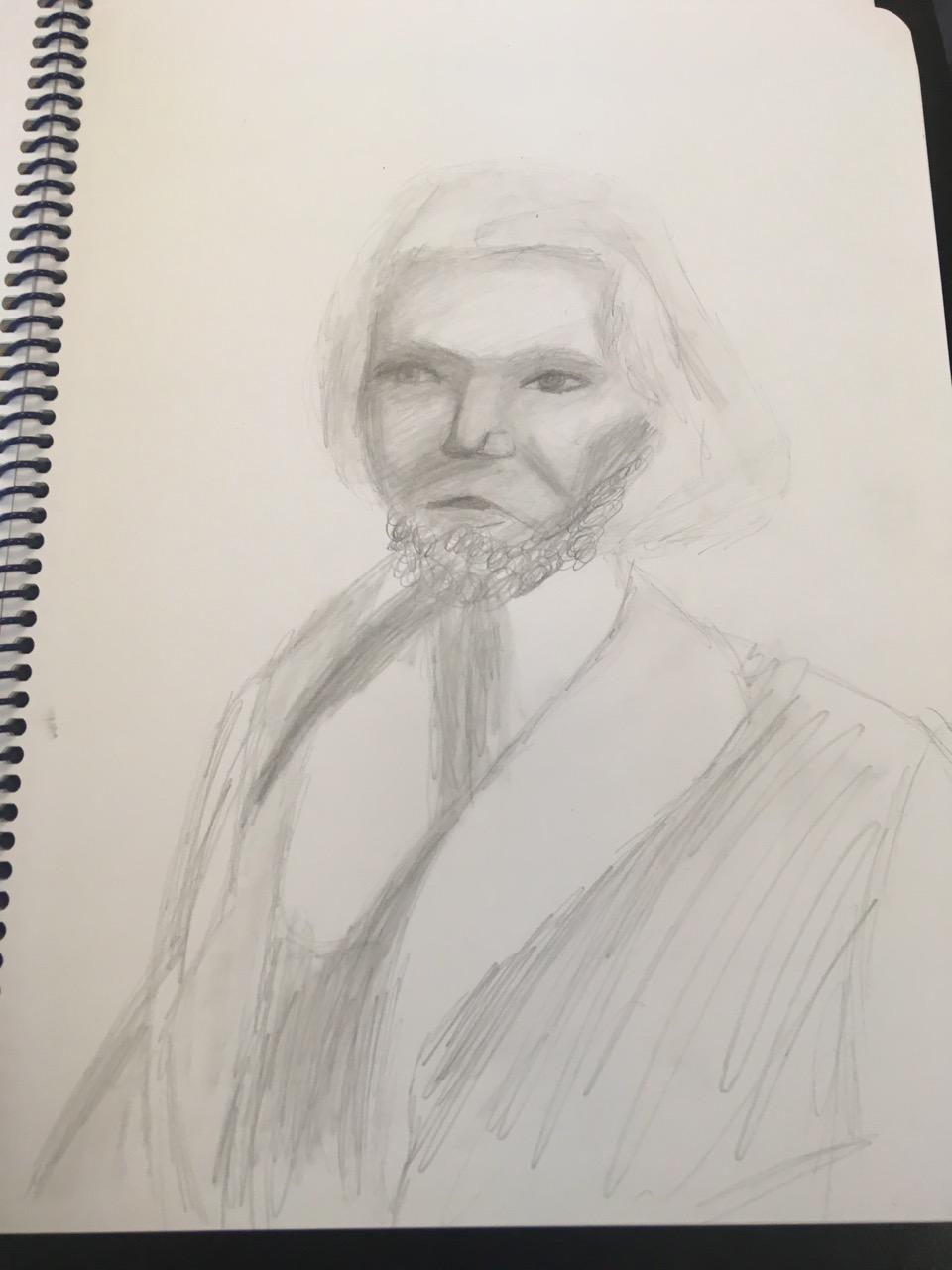 Student artwork of abolitionist, orator, and writer Frederick Douglass.
